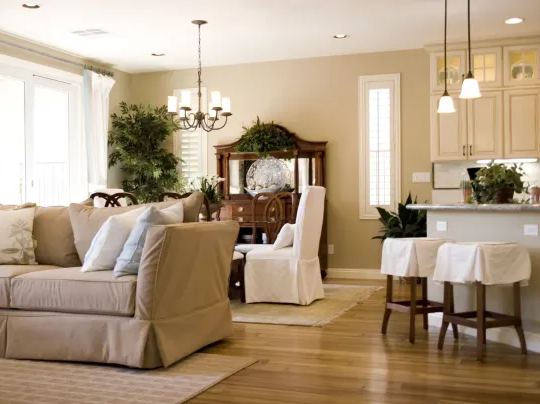 Shiny LVP flooring in a traditional San Diego family home