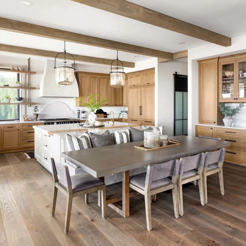 Farmhouse style kitchen with beautiful wood flooring