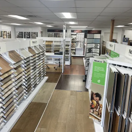Hardwood flooring displays in a local San Diego Showroom